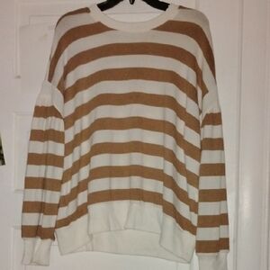 Striped Crewneck Sweater in Cream and Tan - Women